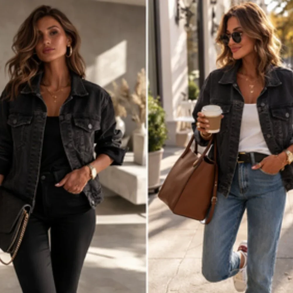 Jones & Co Black Denim Jacket 3X | Vintage-Wash Classic Trucker | Timeless Layer - Picture 3 of 13